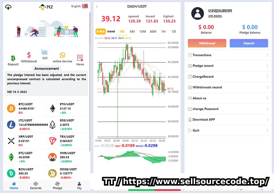 多国语言交易所源码/支持K线图秒合约质押理财功能